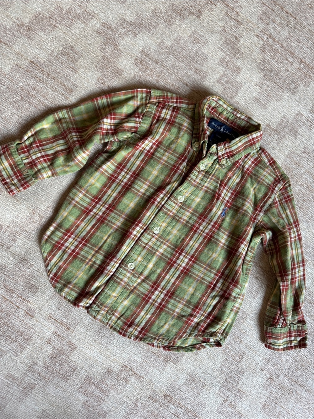 Polo by Ralph Lauren Green and Rust Plaid Button-Down Flannel Shirt 18M
